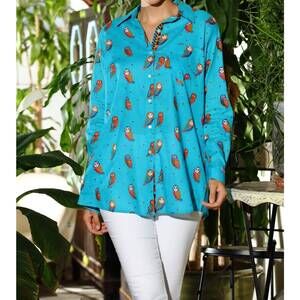 NEW KIKISOL boyfriend long sleeve shirt in aqua
